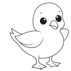 Bird cartoon line art standing with beak open, perfect for coloring pages, bird-themed art, and children’s wildlife education.