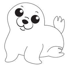 Playful baby seal dotted outline lying down, designed for tracing, coloring, and children’s marine wildlife learning activities.