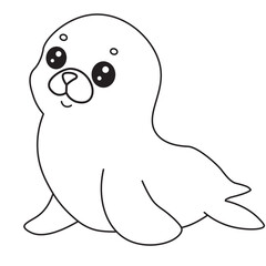 Cute baby seal line art sitting with flippers forward, perfect for coloring pages and fun ocean life illustrations.
