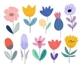 Collection of stylized flowers in vibrant colors