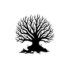 Dramatic Black and White Tree Silhouette: Evoking Strength and Longevity in Nature