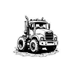 Bold Truck Illustration: A Detailed Black and White Depiction of Powerful Vehicle