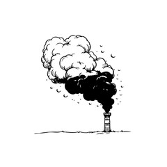 Monochromatic Illustration of a Tower Emitting Smoke, Representing Pollution and Industry