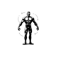 Obraz premium Illustration of muscular man showcasing fitness and health with circular motion