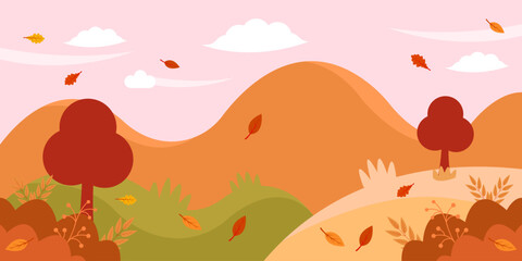 Autumn Landscape  Flat Design Illustration