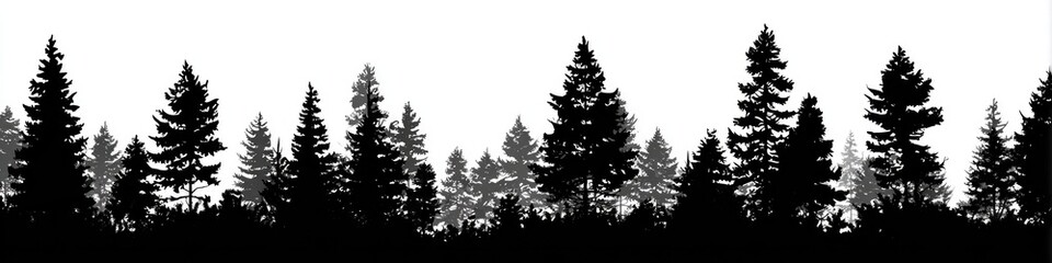 Obraz premium Black and white silhouette of a dense forest (1)