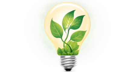 Plant Growing Inside Light Bulb Representing Green Energy and Sustainability