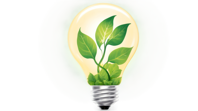 Plant Growing Inside Light Bulb Representing Green Energy and Sustainability - Powered by Adobe