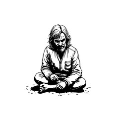 Solitary figure in black and white illustration contemplating life's burdens thoughtfully