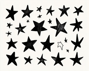 Hand-drawn black ink stars on white background