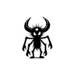 Cartoon Monster Silhouette: Playful Character with Horns and Multiple Limbs Design