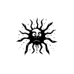Cartoon illustration of a black monster with surprised eyes and tentacles