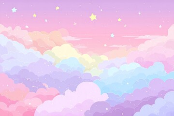 Pastel rainbow cloudscape with stars (1)