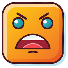 Obraz premium Angry Yellow Square Face Emoji Cartoon Style Vector, Outraged Mouth Open Screaming