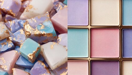 Pastel-hued mosaic tiles and eyeshadow palette