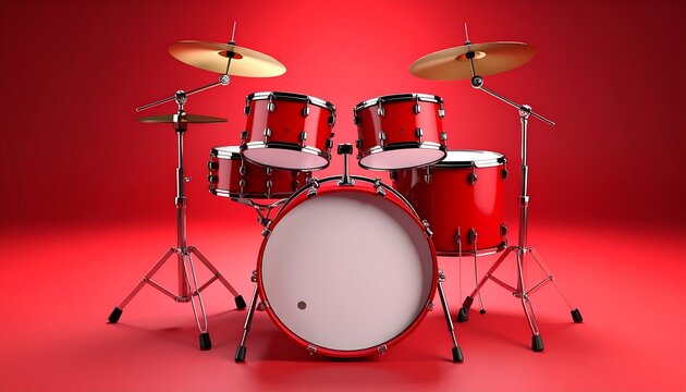 Red drum kit with music studio.
