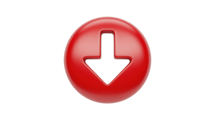 Download button icon, red arrow pointing down symbolizes data transfer, perfect for software interfaces, website design and instructional materials, a clear visual cue
