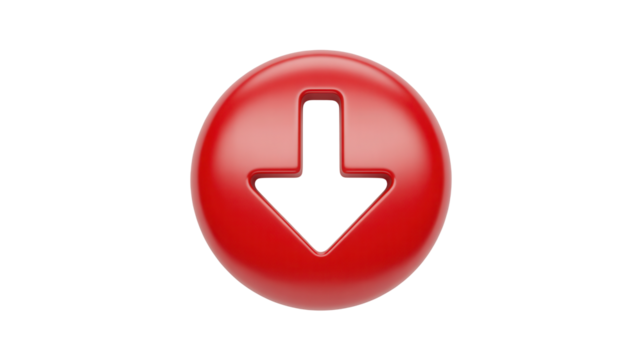 Download button icon, red arrow pointing down symbolizes data transfer, perfect for software interfaces, website design and instructional materials, a clear visual cue