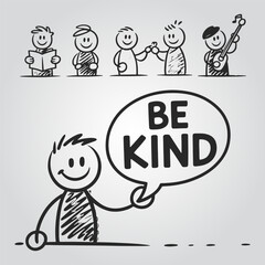 A cartoon drawing of a teacher and students. The teacher is smiling and waving at the students.