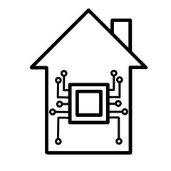Smart Home Technology with CPU Chip Outline Vector