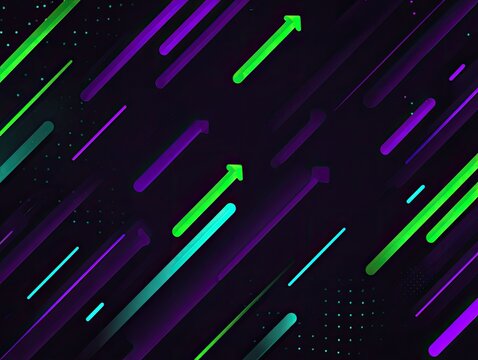 Abstract vibrant lines, neon colors, diagonal arrows, dark background
