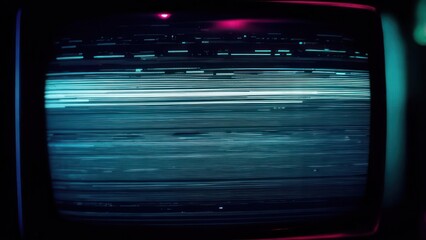 Obraz premium Luminous Cyan Scan Lines Glitching Across a Vintage CRT Television Screen