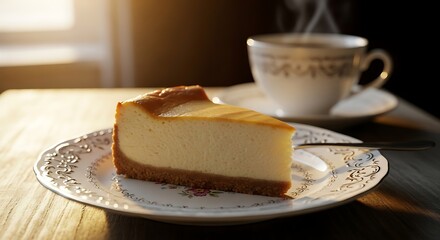 Delicious Cheesecake Slice with Coffee in Cozy Setting