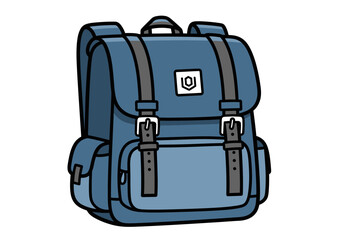 Illustration of a Blue Backpack with Buckles and Straps, Ready for School or Travel Adventures
