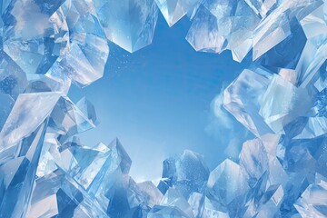 Ice crystals frame a vibrant blue sky