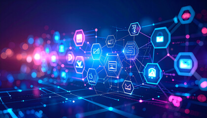 Fototapeta premium Futuristic Polygon Tech Icons