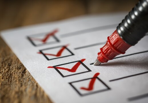 Close-up of a pen marking checkboxes on a to-do list