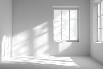 Fototapeta premium A sunlit, empty room with large windows (1)
