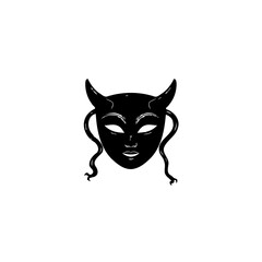 Abstract black mask with horns, devilish expression, symbol of dark forces