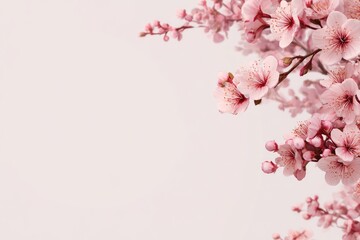 Naklejka premium Delicate pink blossoms frame a light-pastel background