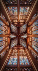 Intricate stained glass ceiling, symmetrical design