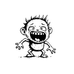 Cartoon illustration of a funny and surprised monster or creature character