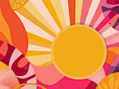 Vibrant abstract design with sunburst and organic shapes