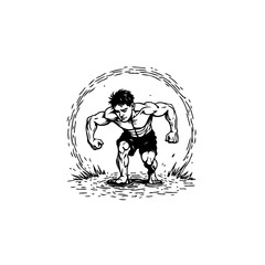 Powerful Athlete Preparing for Action: Dynamic Sketch of Intense Focus and Strength