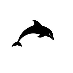 a sleek black silhouette of a dolphin leaping gracefully from the water