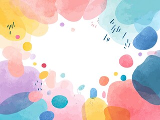 Abstract watercolor-style background with vibrant, irregular shapes and dots