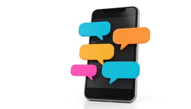 Smartphone displaying colorful message bubbles