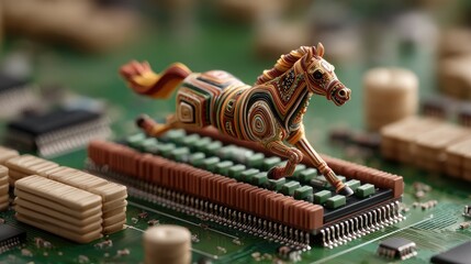 Horse figurine on circuit board
