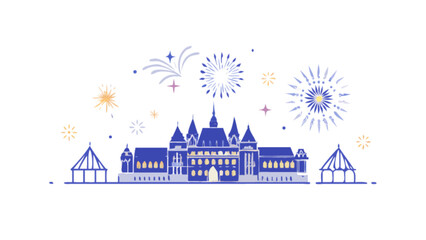Fototapeta premium Explore budapest hungary castle architecture and fireworks celebration travel destination cityscape vector art