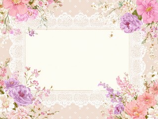 Floral lace frame on pastel background
