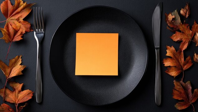 Dark plate, orange note, autumnal leaves