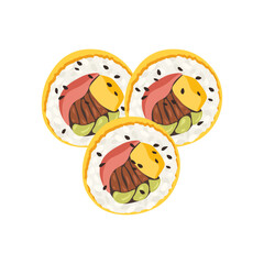 Egg roll sushi or egg roll kimbap isolated vector