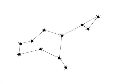 Simple star constellation outline.  Black star points connect to form a constellation shape on white background
