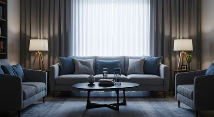 Modern Living Room with Comfortable Sofa and Armchairs