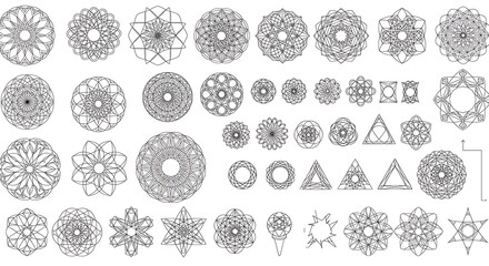 Collection of Intricate Geometric Line Art Designs