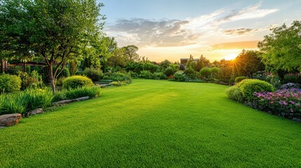 Naklejka premium Beautiful Garden At Sunset